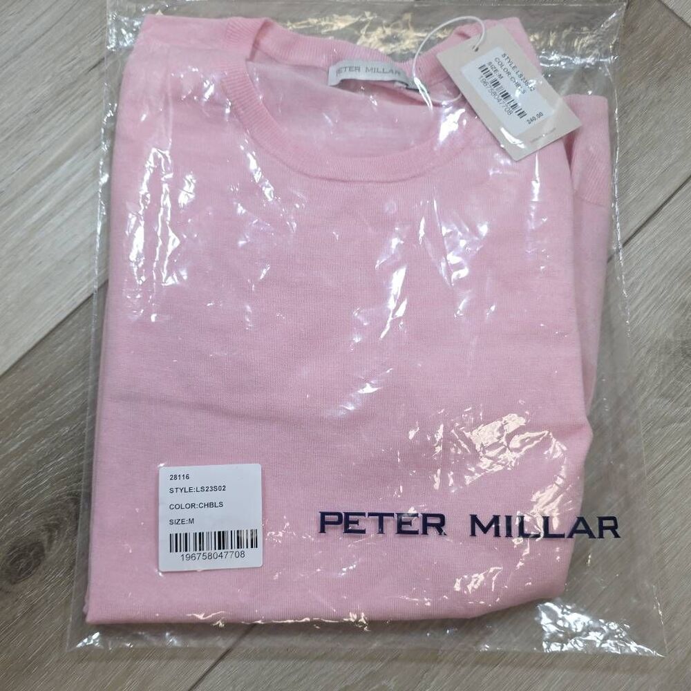 NWT Peter Millar Merino Wool Crew Neck Sweater Medium Pink LS23S02 $240 MSRP
